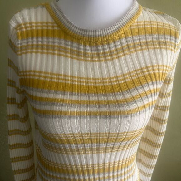 Express Mustard and White Striped Sweater - Picture 1 of 5